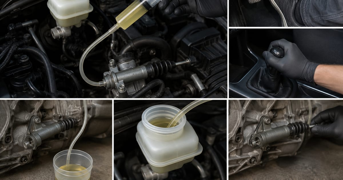 Purge d’un circuit d’embrayage hydraulique avec une seringue sous le capot d’une voiture