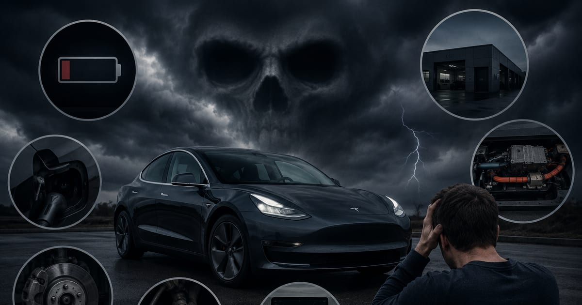 Tesla Model 3 d'occasion inspectée dans un parking par un acheteur potentiel